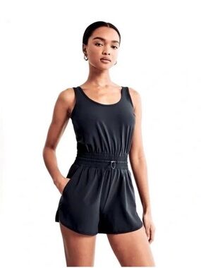 Abercrombie & Fitch Black Sleeveless Romper with Elastic Waist
